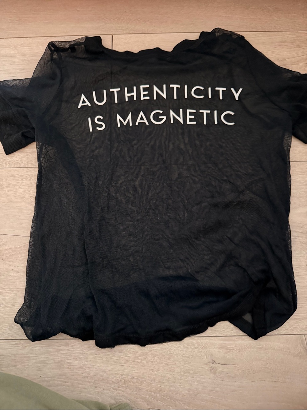 Sheer Black Tee with 'AUTHENTICITY IS MAGNETIC' Graphic